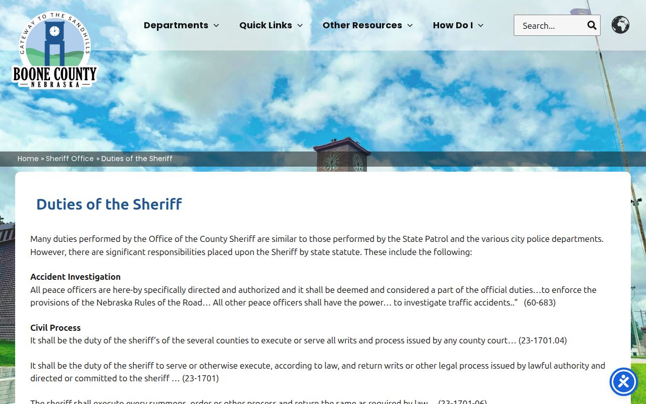 Boone County Sheriff duties source for warrant service